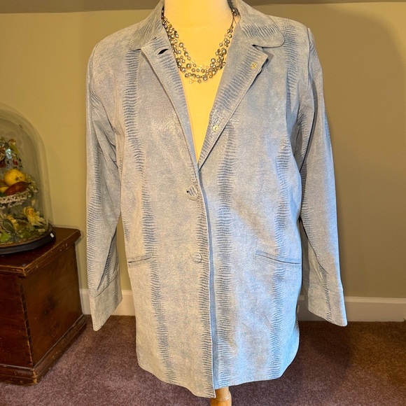 Vintage Chic Bettina Rizzi Light Blue Leather Snake Embossed Women's Jacket - Picture 7 of 9
